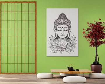 Zen in Monochrome: Minimalistic One-Line Art Print of Lord Buddha on Light Grey