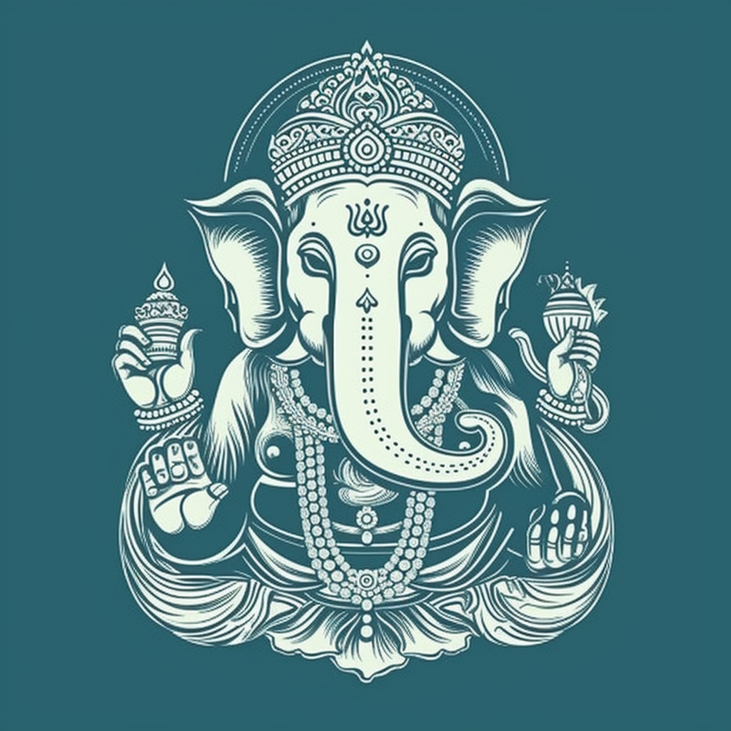 Simplicity and Serenity: A Minimalistic Lord Ganesha Painting Print on Sky Blue Background