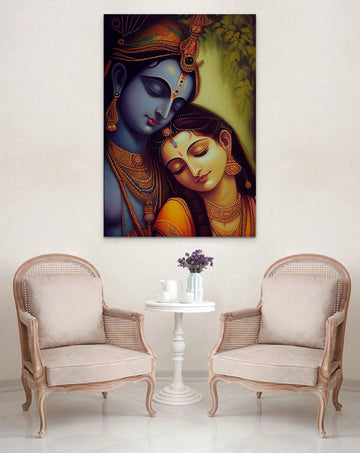 Divine Union: Art Print of Radha Krishna Sitting Together