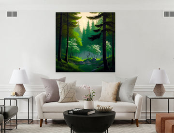 Majestic Evergreens: A Breathtaking Print of a Serene Forest