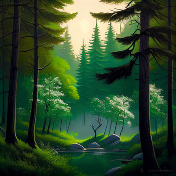 Majestic Evergreens: A Breathtaking Print of a Serene Forest