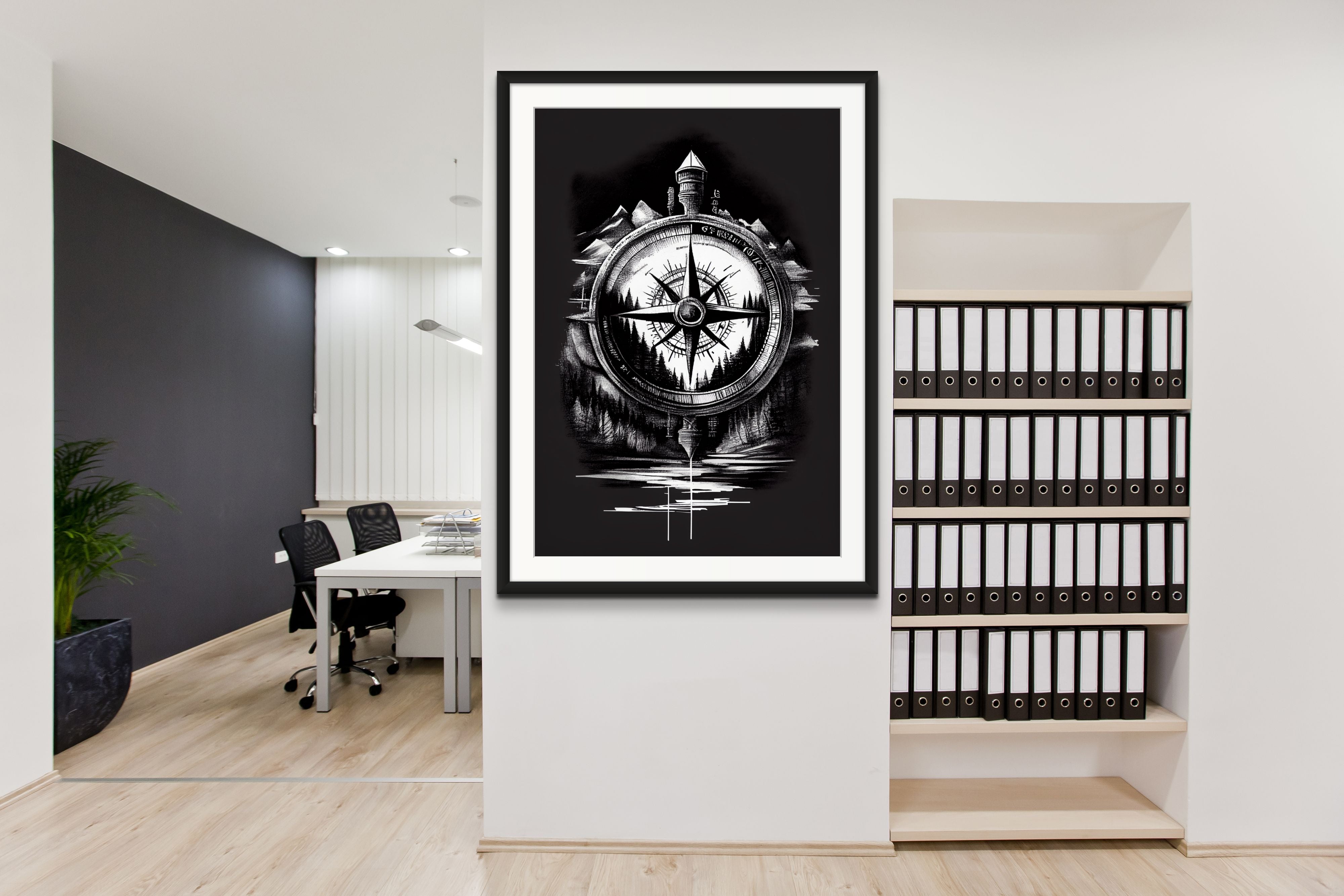 Scenic Compass Pencil Sketch Print