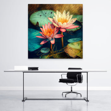 Tranquil Blooms: A Pink and White Water Lilies Oil Painting Print