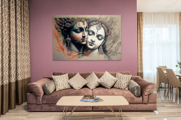 Divine Love: A Colored Pencil Print of Lord Radha Krishna in Ecstatic Love