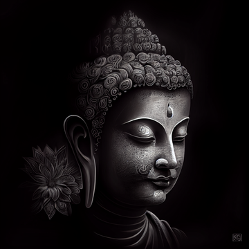 Enlightened Beauty: Pencil Art Print of Lord Buddha Face on Black Plain Background