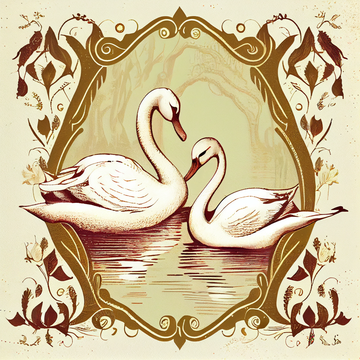 Tranquil Waters - Vintage Postcard Style Art Print of Two Swans on a Peaceful Lake