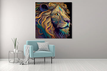 "Roaring with Psychedelia: Digital Print of a Lion for Your Home or Office Decor"