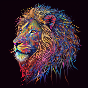 "Psychedelic Lion on Black Background Digital Painting Print"