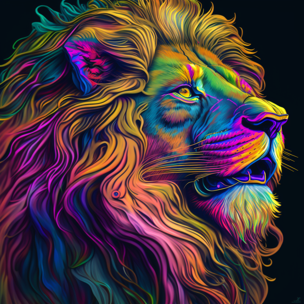 "Roaring with Psychedelia: Digital Print of a Lion for Your Home or Office Decor"