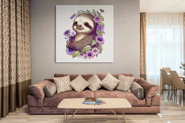 Adorable Baby Sloth Plush Toy with Delicate Purple Flower Accents: Perfect for Cuddling and Gifting!