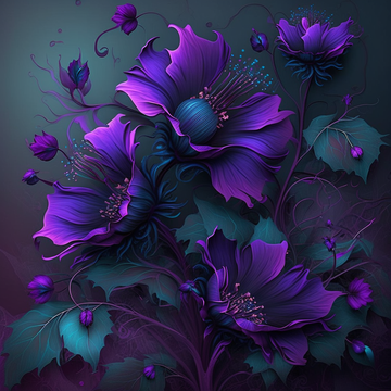 Purple Blossoms: Digital Art Print of Beautiful Purple Flowers Perfect for Living Room, Bedroom, and Office Wall Decor
