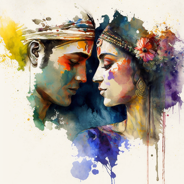 "Express Your Love for Radhe Krishna with our Vibrant Art Print"