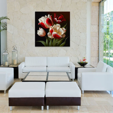 Nature's Elegance: Red and White Tulips Art Print - Ideal for Living Room, Bedroom, and Gifting