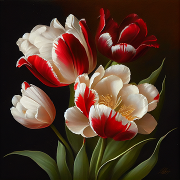 Nature's Elegance: Red and White Tulips Art Print - Ideal for Living Room, Bedroom, and Gifting