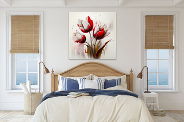 Passionate Blooms: Oil Paint Print of Red Tulips - Ideal for Bedroom, Living Room, and Office Wall Decor