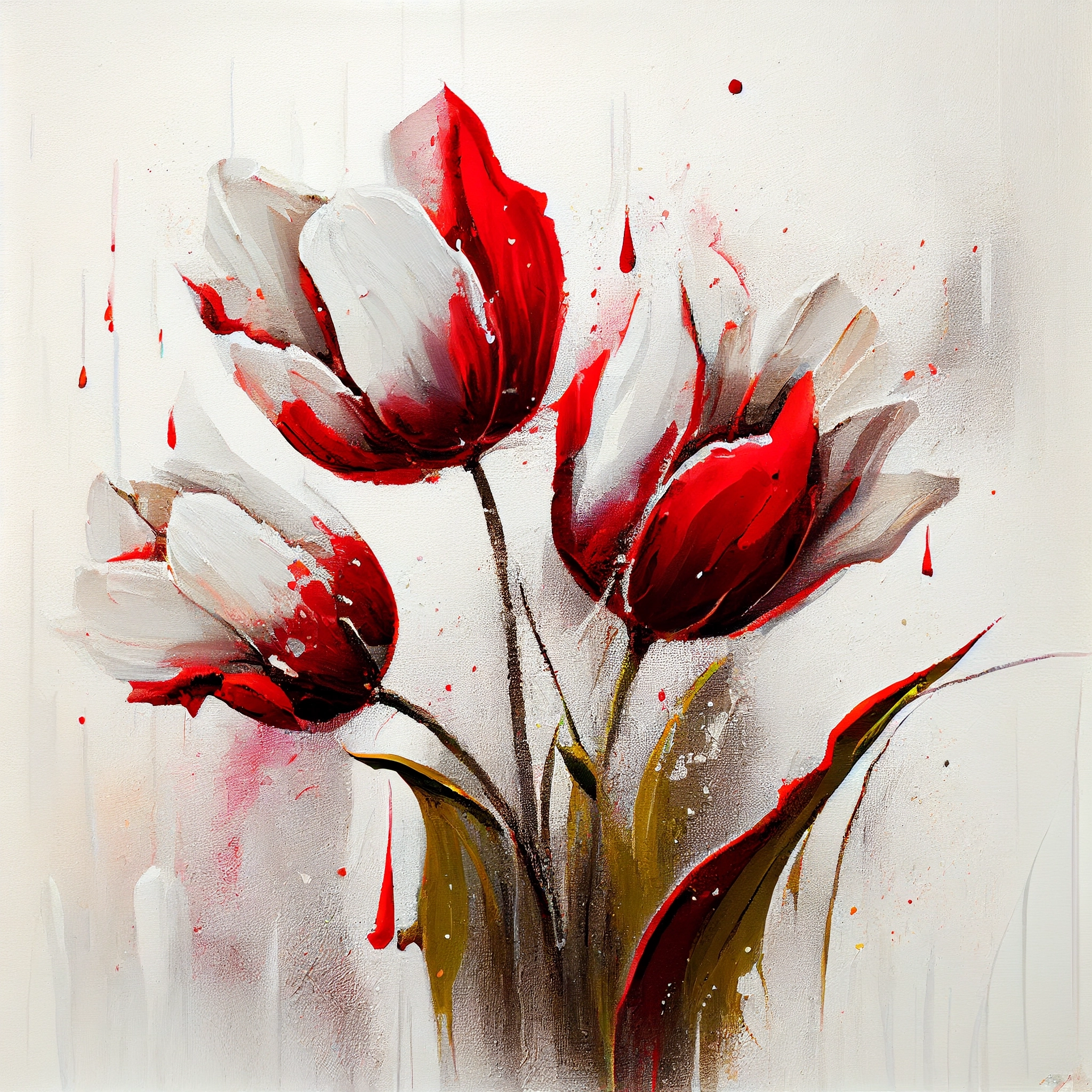 Passionate Blooms: Oil Paint Print of Red Tulips - Ideal for Bedroom, Living Room, and Office Wall Decor