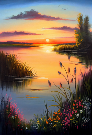 Sunset Serenity: A Breathtaking Lake View Print