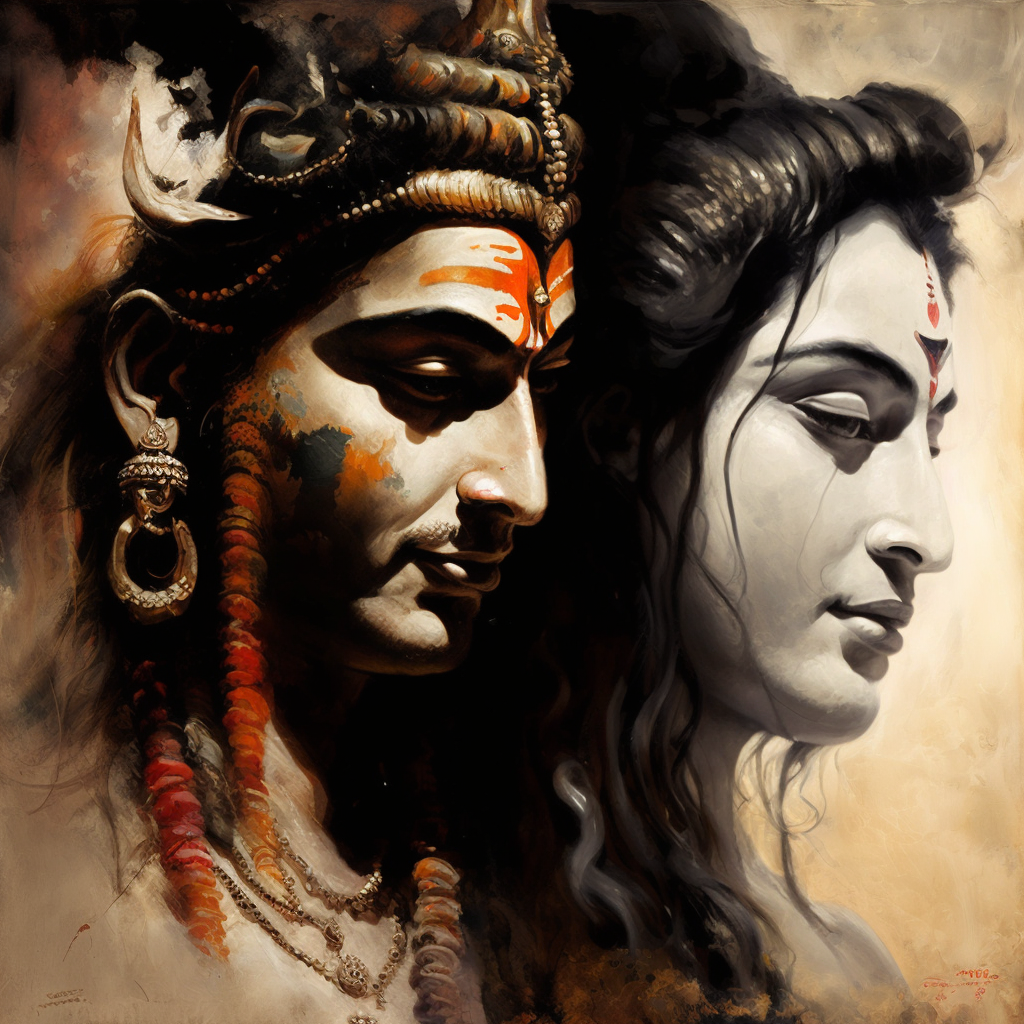 "Divine Love: Hindu God Shiva Parvati Painting Print for Living Room Decor"