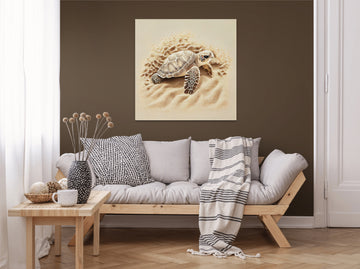Cute Baby Turtle Spray Color Painting Print on Light Beige Linen-Looking Sand