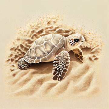 Cute Baby Turtle Spray Color Painting Print on Light Beige Linen-Looking Sand