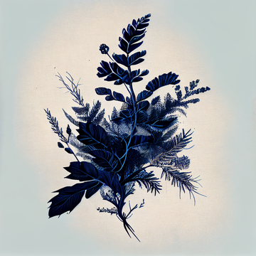 Linen Blooms: Navy Blue Plant on Dusty Grey Background