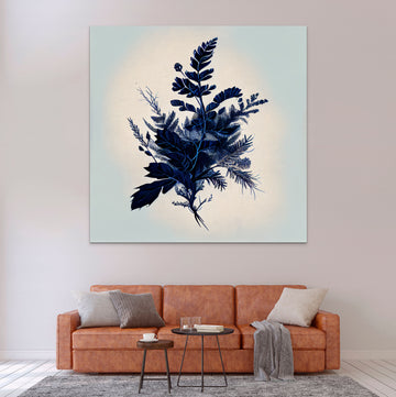 Linen Blooms: Navy Blue Plant on Dusty Grey Background