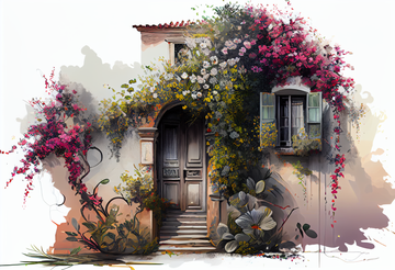 Enchanted Entrance: A Spray Art Painting Print of a Beautifully Decorated House