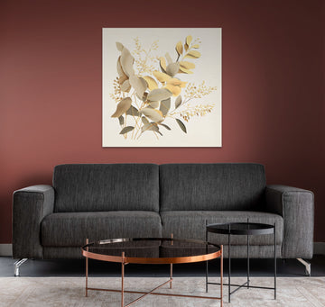 Golden Eucalyptus: Pastel Spray Art Print on Linen-Looking Beige Background