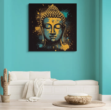 A Stunning Spray Print of Lord Buddha on a Black Background