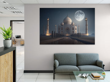 Bring the Magic of the Taj Mahal into Your Home with our Realistic Digital Print of the Iconic Monument in Full Moon Light