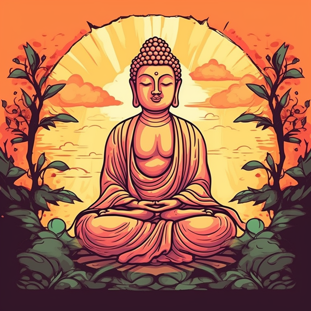 A Magnificent Vector Art Print of Lord Buddha in Soft Shades