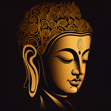 Golden Serenity: Minimalistic Vector Art Print of Lord Buddha's Face