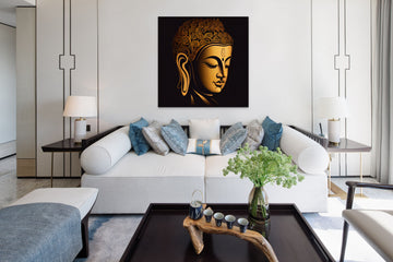 Golden Serenity: Minimalistic Vector Art Print of Lord Buddha's Face