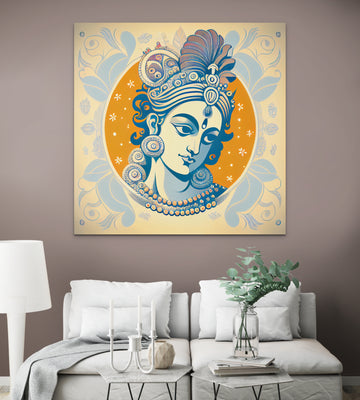 Divine Grace: Vector Art Print of Lord Krishna on Light-Colored Background