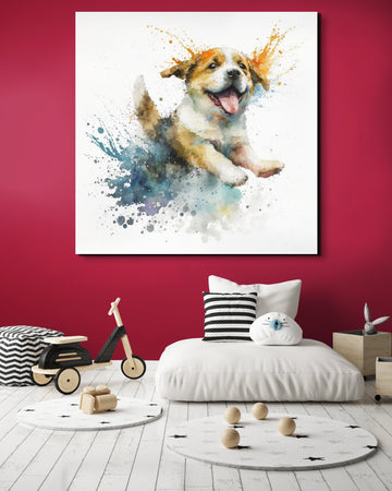 "Puppy Love: A Vibrant Digital Print to Brighten Up Kids' Rooms and Offices"