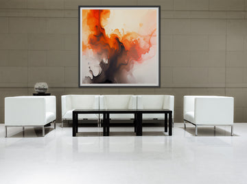 Fiery Depths: A Stunning Abstract Watercolor Print in Red, Orange, and Dark Grey