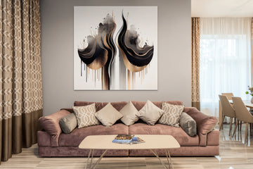 Golden Lines in Earthy Tones: A Watercolor Abstract Art Print