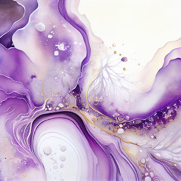 Lavender Dreams Watercolor Fluid Art Print in Soft White