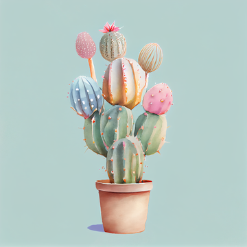 Sweet and Playful: Cactus Decorated with Candy - Watercolor Painting Print