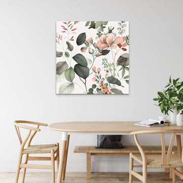 Peachy Garden: A Watercolor Botanical Print in Hues of Peach, Grey, and Green