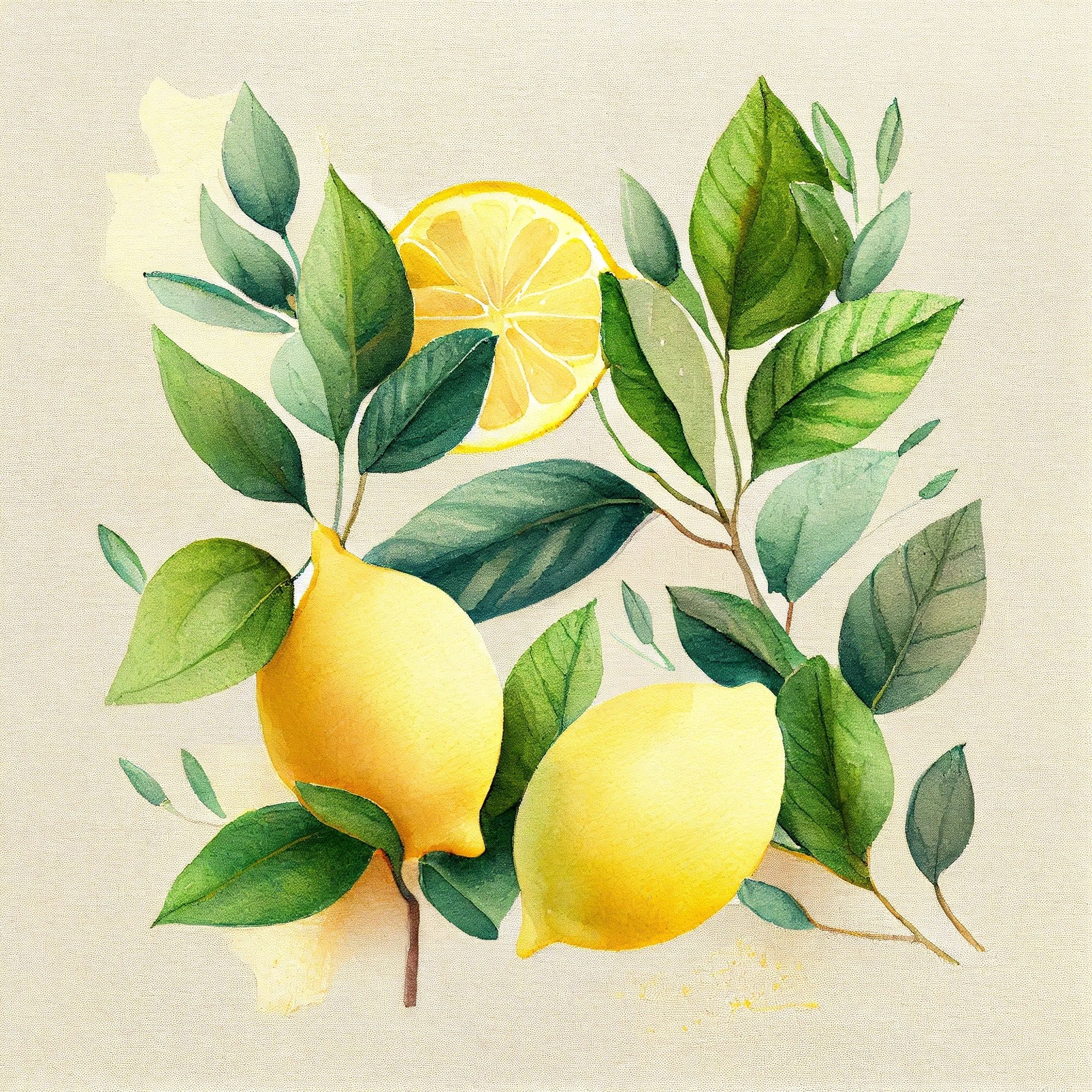 Lemon Tree Delight: Watercolor Print of Lemons and Greenery