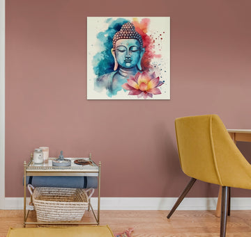 A Stunning Watercolor Print of Lord Buddha in Enlightened Hues