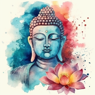 A Stunning Watercolor Print of Lord Buddha in Enlightened Hues