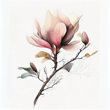 Pastel Pink Magnolia: Minimalistic Watercolor Print on Linen-Looking Background