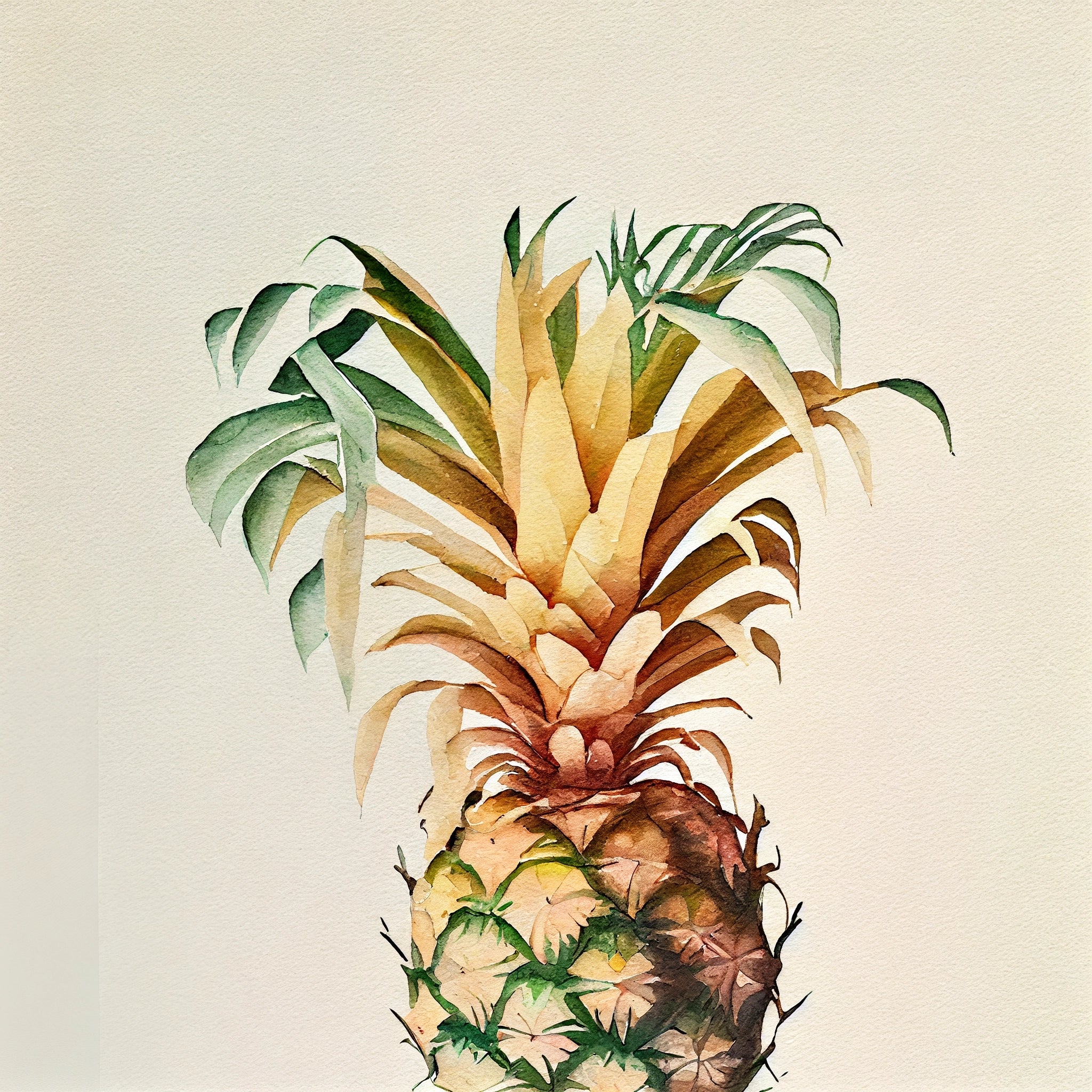 Tropical Elegance: A Delicate Watercolor Print of Pineapple Leaves on a Light Background
