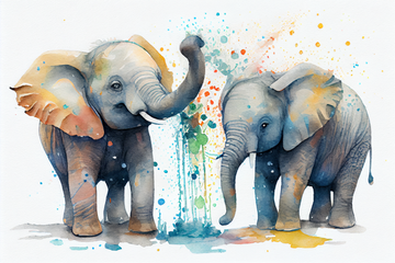 Playful Baby Elephants: A Watercolor Print of Joy and Innocence