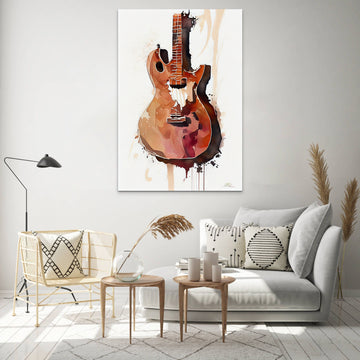 Harmonious Melodies: An Abstract Watercolor Painting Print of a Guitar