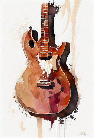 Harmonious Melodies: An Abstract Watercolor Painting Print of a Guitar