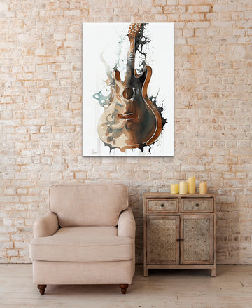 Grey Splashed Guitar Watercolor Art Print: An Artistic Addition to Your Home Decor