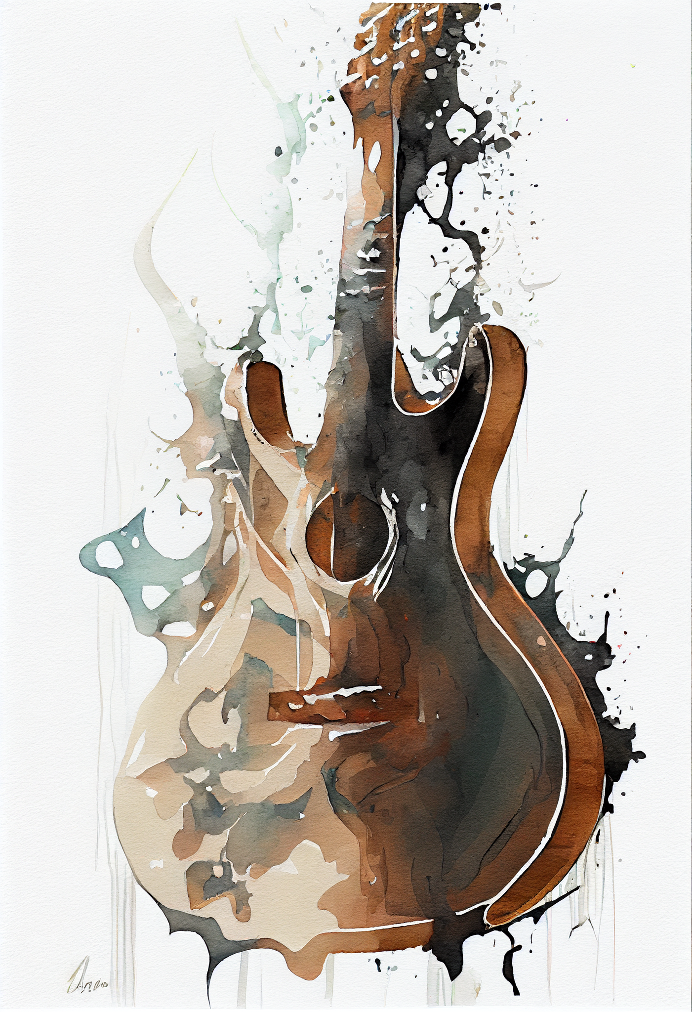 Grey Splashed Guitar Watercolor Art Print: An Artistic Addition to Your Home Decor